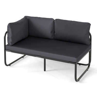 Patio Loveseat w/ Removable Pillows & Seat Cushion Side Armrest Metal Frame