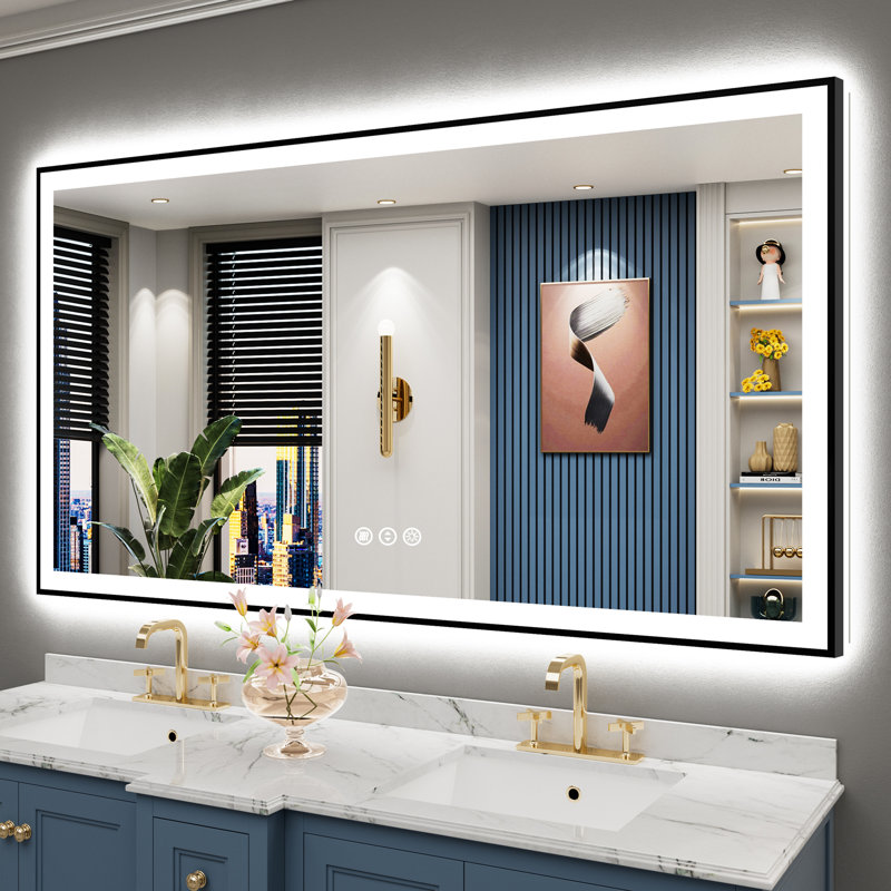 Matte Black Matel Framed Vanity Mirror with Lights, Front-lit and Back-lit, Memory Function, 3 Color Temperatures, Dimmable Light & Anti-fog Tempered Glass ETL Listed LED Mirror