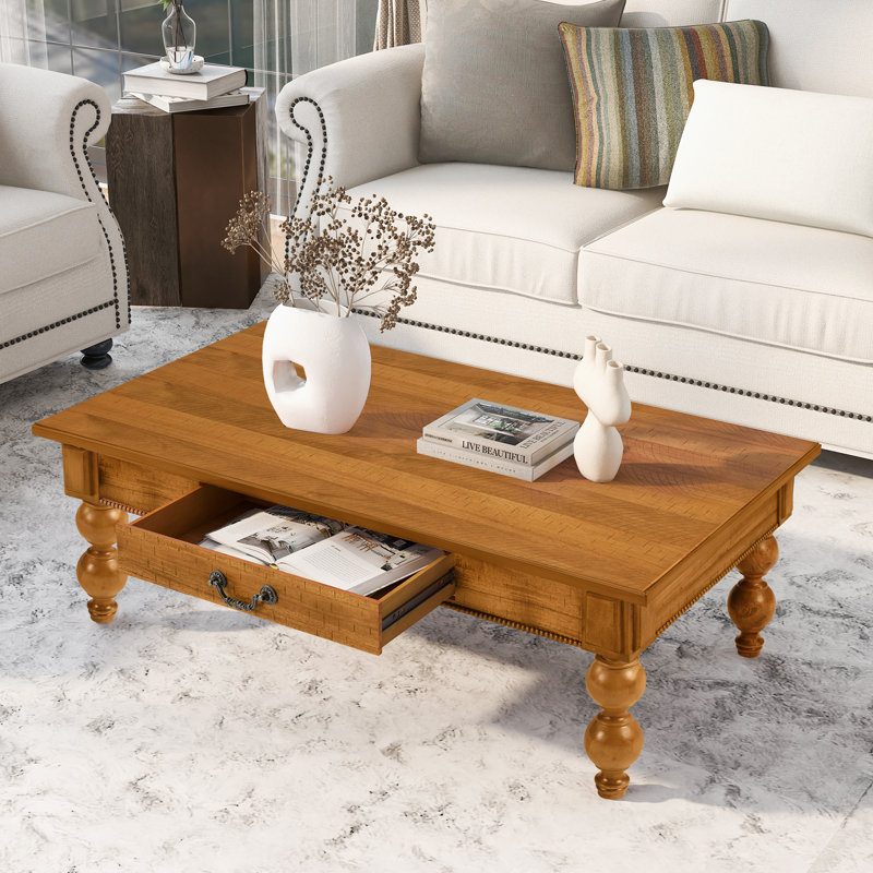 Table basse en bois massif patiné rétro, Bois naturel