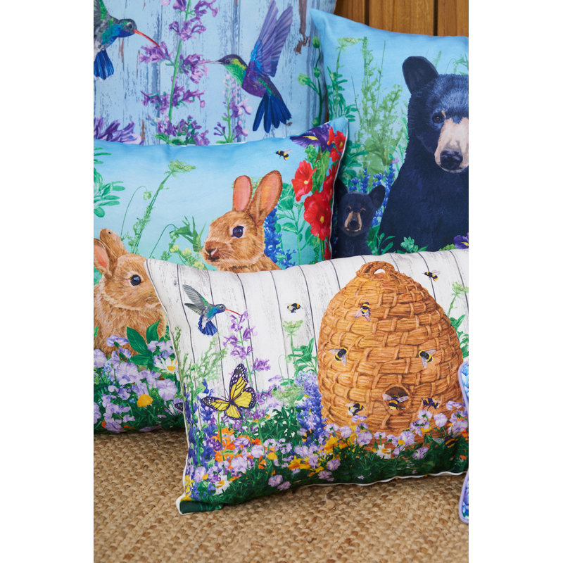 Bunnies in Hydrangeas Throw Pillow
