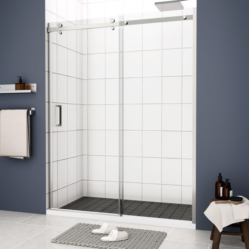 5/16" Tempered Glass Shower Sliding Door With Quiet And Durability - Odour-Eliminating Feature, Silver