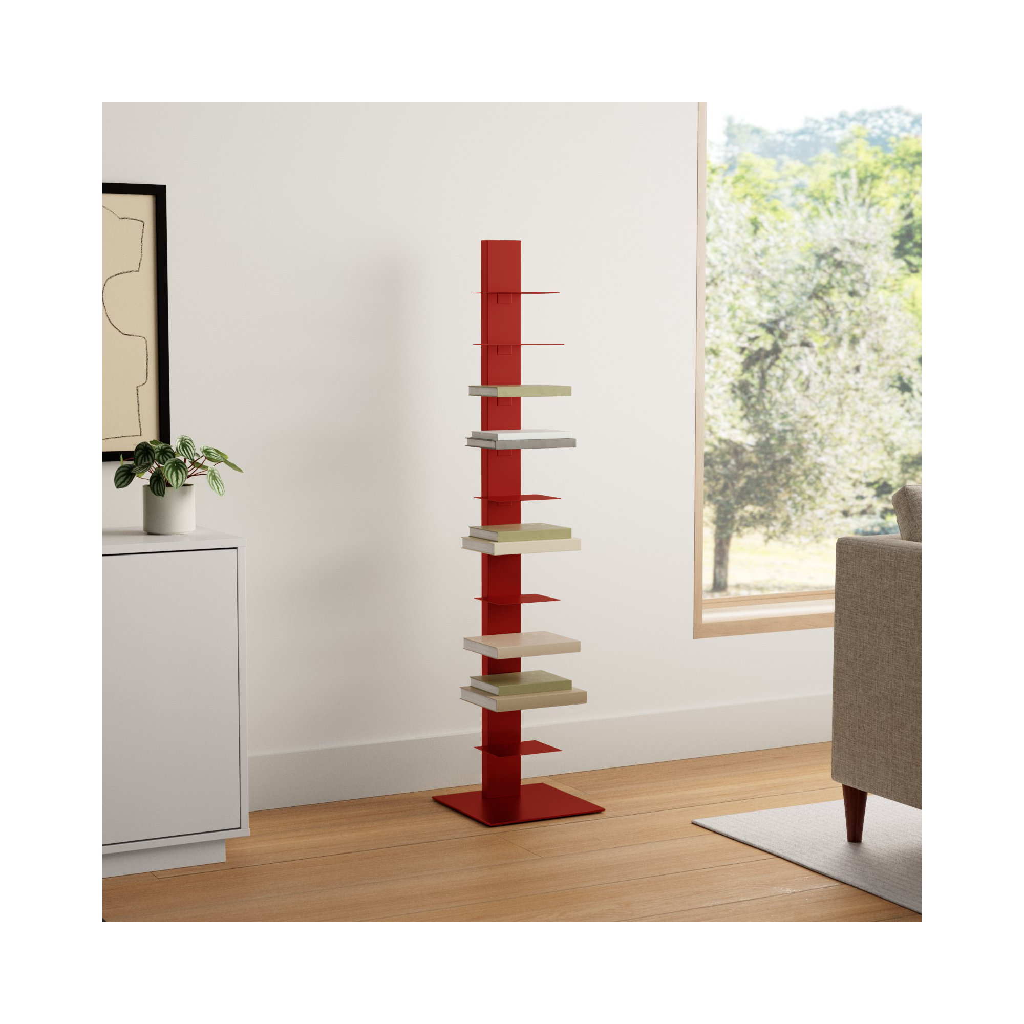 Ajax Narrow Bookcase, Red