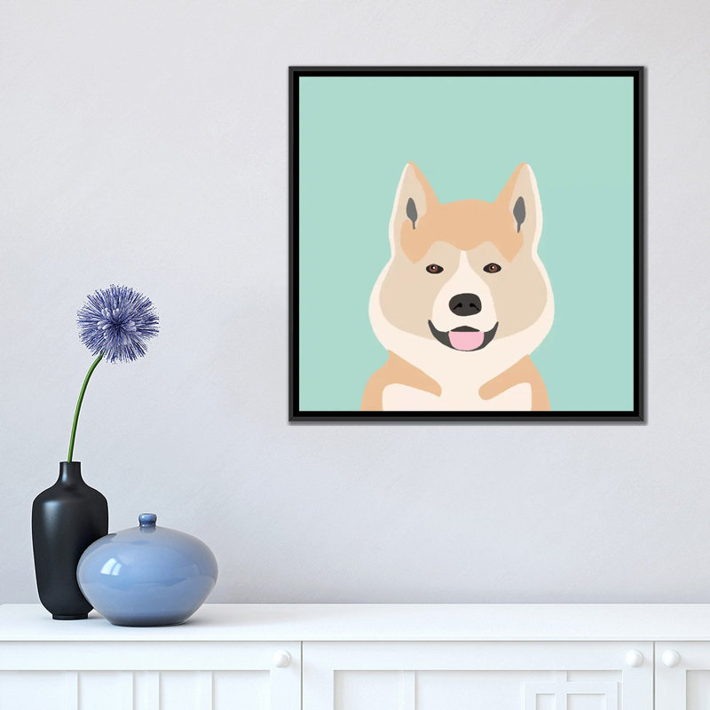 Akita, impression sur toile tendue, H 18 po x l 18 po x P 1,5 po, Toile avec cadre noir, Pas de tapis