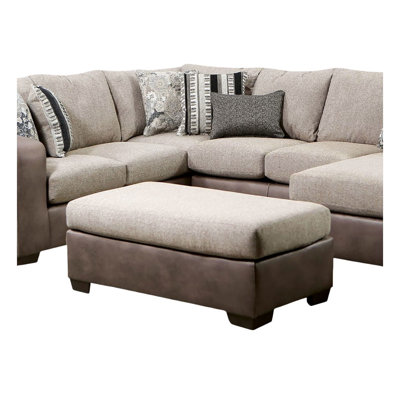 Contemporary Two-Tone Brown 38-Inch Large Square Ottoman with Microfiber Upholstery and Tapered Legs