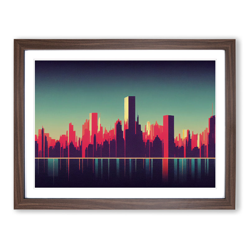 Otherworldly Skyline Architecture - Framed Print, 25cm H x 34cm W x 2cm D, Walnut