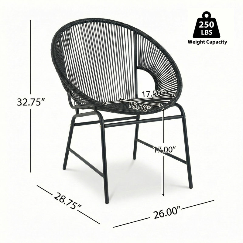 Wicker Outdoor Faux Rattan Acapulco Weave Lounge Chairs, Black