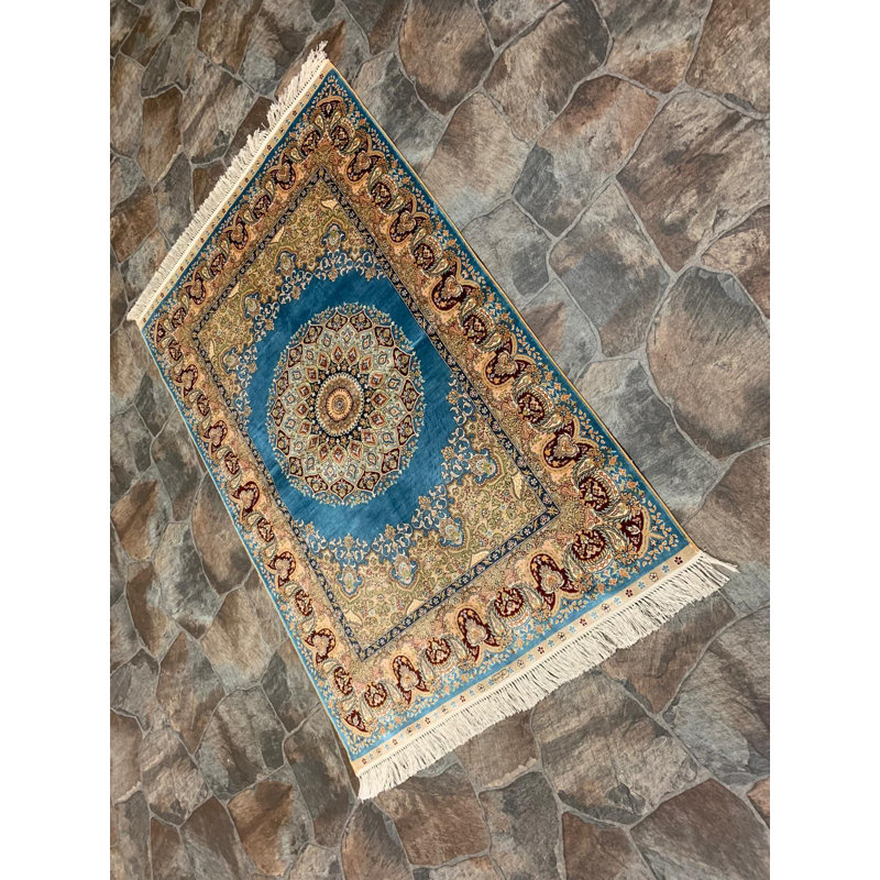 Tapis floral en soie fait à la main 3 pi x 4 pi 6 po