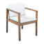 Chaises de salle à manger d'extérieur avec structure en bois d'acacia, finition teck clair et coussins beiges