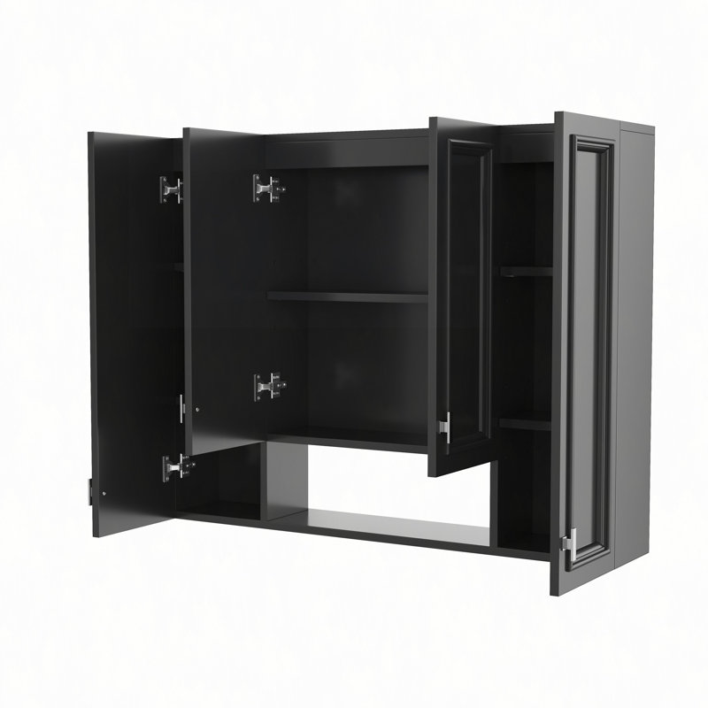 Solid Wood Wall Bathroom Storage, Noir