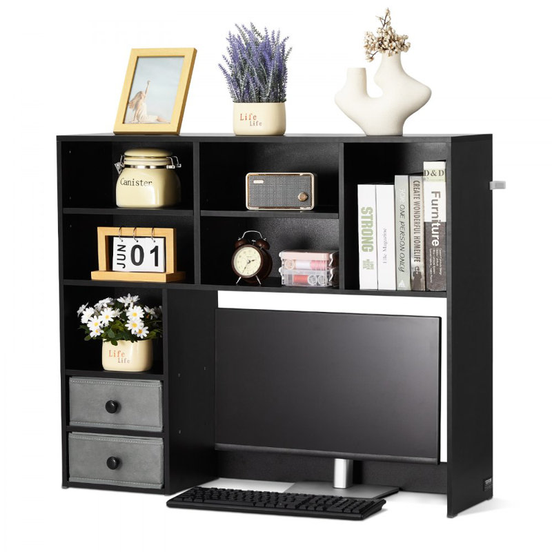 Rangement de bureau en bois à 3 niveaux pour bureau et maison, Noir