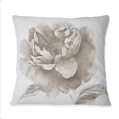 Blossoming Peony In Shades Of Gray III - Peony Printed Throw Pillow