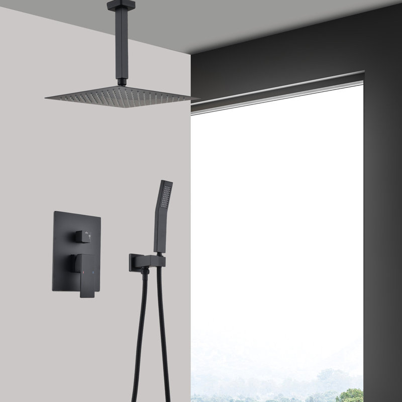 Matte Black Ceiling Shower - Handheld And 12" Head Natural Rainfall Replica Self-cleaning Tap Brass Manufactured Object System Kit Simulates Rain Spout Material
