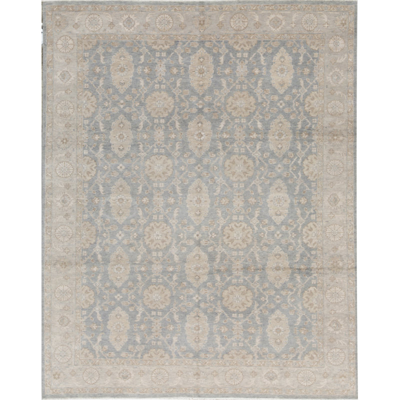 Tapis bleu clair et gris clair noué à la main de haute qualité