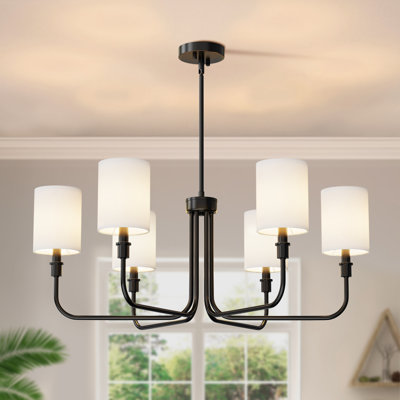 6 - Light Dimmable Classic / Traditional Chandelier With Mike White Shade