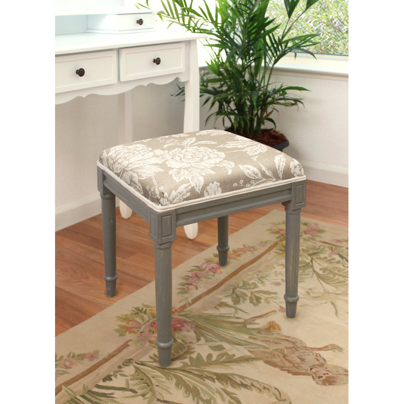 Tabouret de coiffeuse en lin gris avec pivoine grise, gris, Taupe