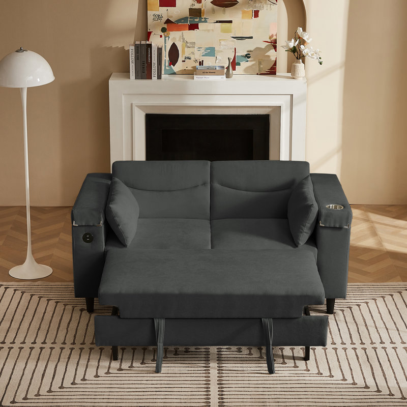 Multifunctional Chenille Sofas, Dark Gray, Modern Style With Usb Port