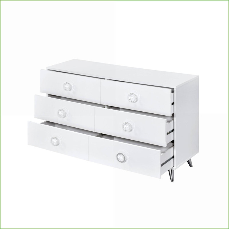 Commode à 6 tiroirs blanc moderne | Placage de panneaux de particules | Blanc