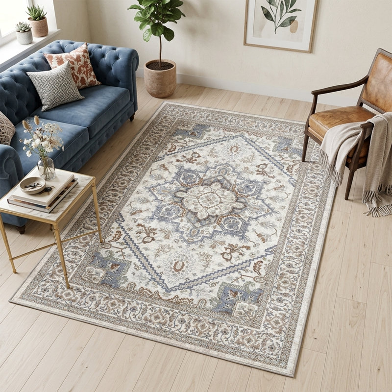 Tapis gris lavable gris pour salon et chambre à coucher, Rectangle 5 pi x 7 pi