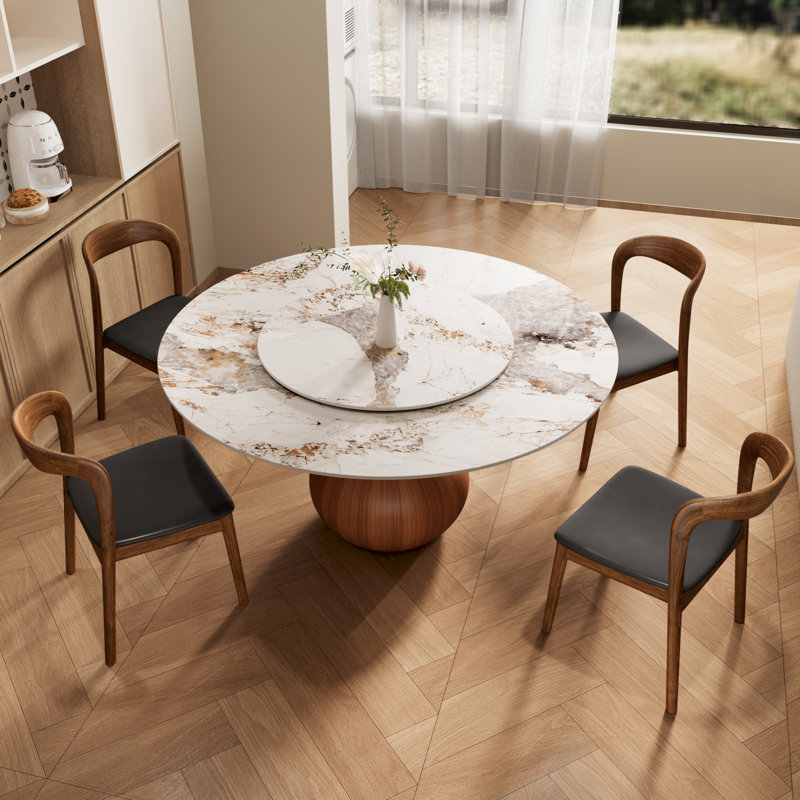 Ensemble de salle à manger rond Ikerne Kitchen avec plateau tournant et 4 chaises, H 29,52 po x L 53,15 po x l 53,15 po