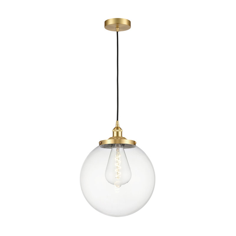Luminaire suspendu simple à 1 lumière Alfonsa, Clair, Or satiné