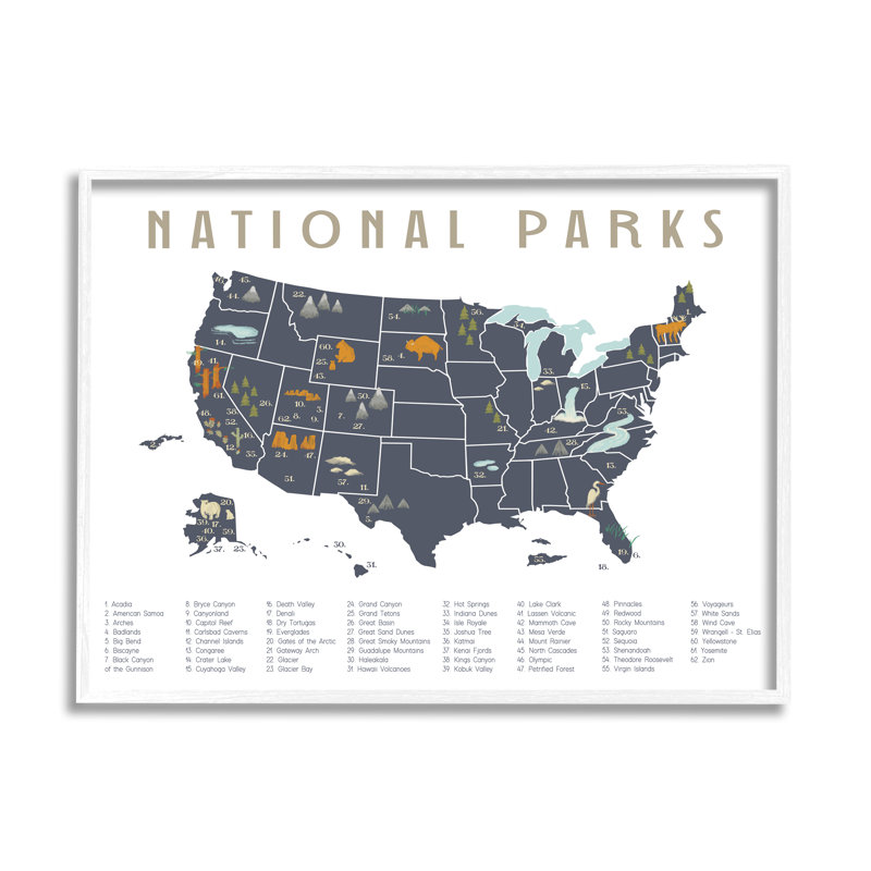 Parc national des États-Unis, carte d'aventure, bleu, gris, maison de campagne surdimensionnée, giclée sur toile, art texturé par Daphne Polselli