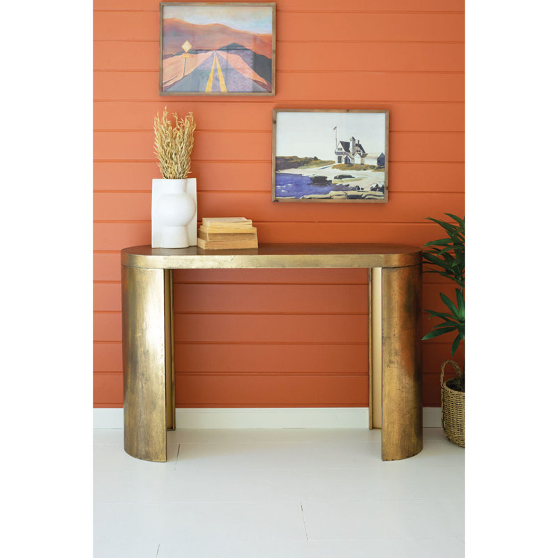 Kalalou Antique Brass Oval Console Table 32"H – Modern Metal Entryway Display Furniture