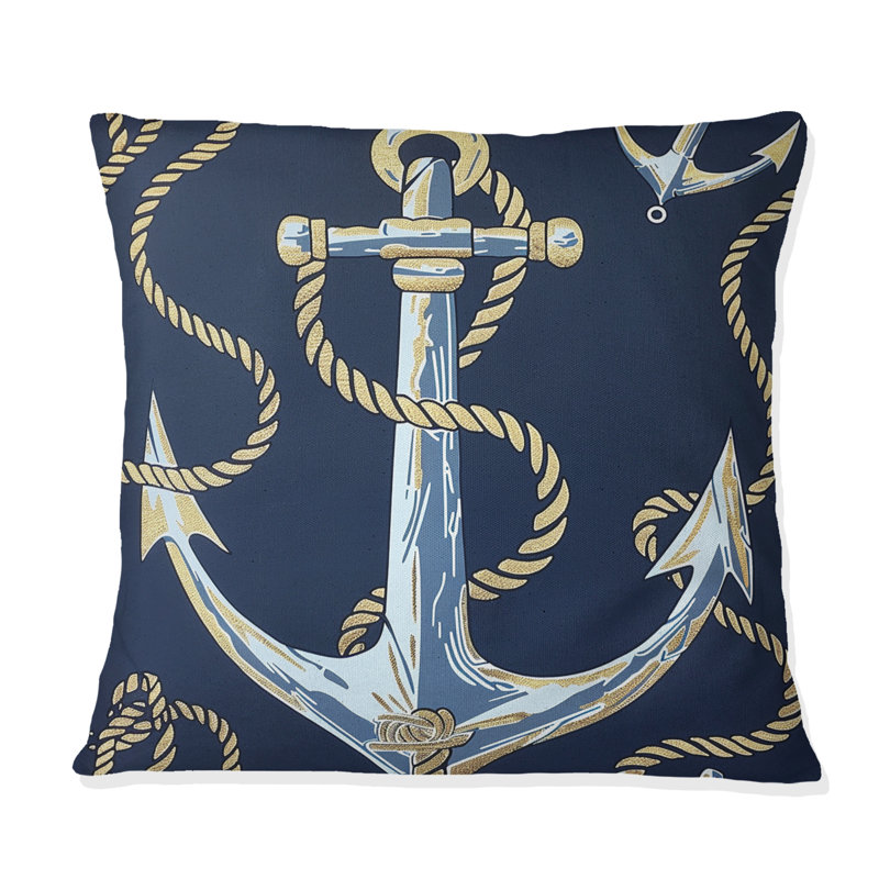 Coussin Blue Gold Coastal Anchor - Coastal, H 18 po x l 18 po
