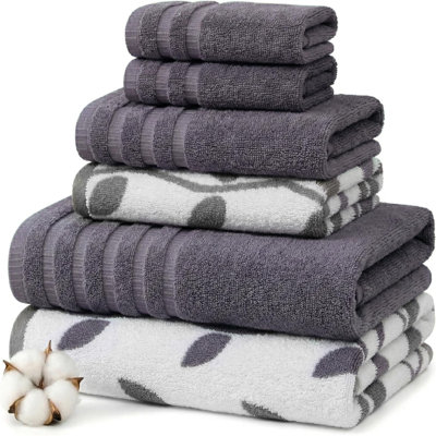 Modern Threads Organic Vines 6-Piece Yarn Dyed Jacquard & Solid Towel Set – 100% Cotton, Quick Dry & Absorbent Bath, Hand & Washcloths