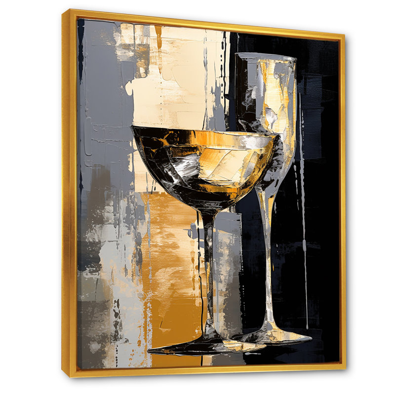 Champagne Collage avec verres - Champagne, art mural, H 32 po x l 24 po x P 1 po, Toile tendue