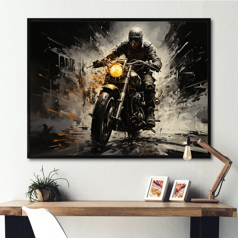 Impressionniste à vélo III sur toile, Cadre flottant noir, H 24 po x l 32 po x P 1 po