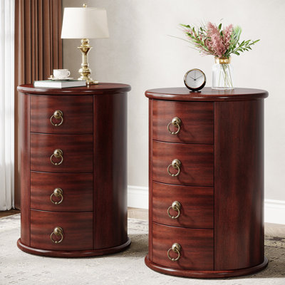 Table d'appoint ronde en bois massif avec 4 tiroirs Bernave (ensemble de 2)