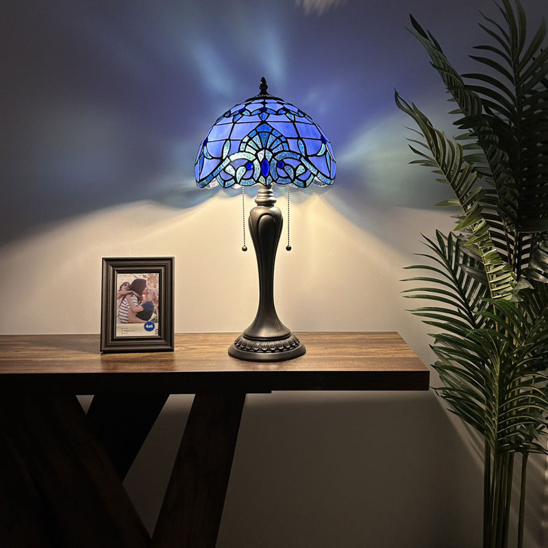 Flythe Table Lamp Blue Stained Glass LED Bulbs Included 22"H*12"W