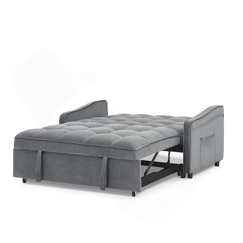 Collinward 53" W Murphy Sofa Bed Loveseat with Adjustable Tufted Back and USB Outlet, Gray Velvet 