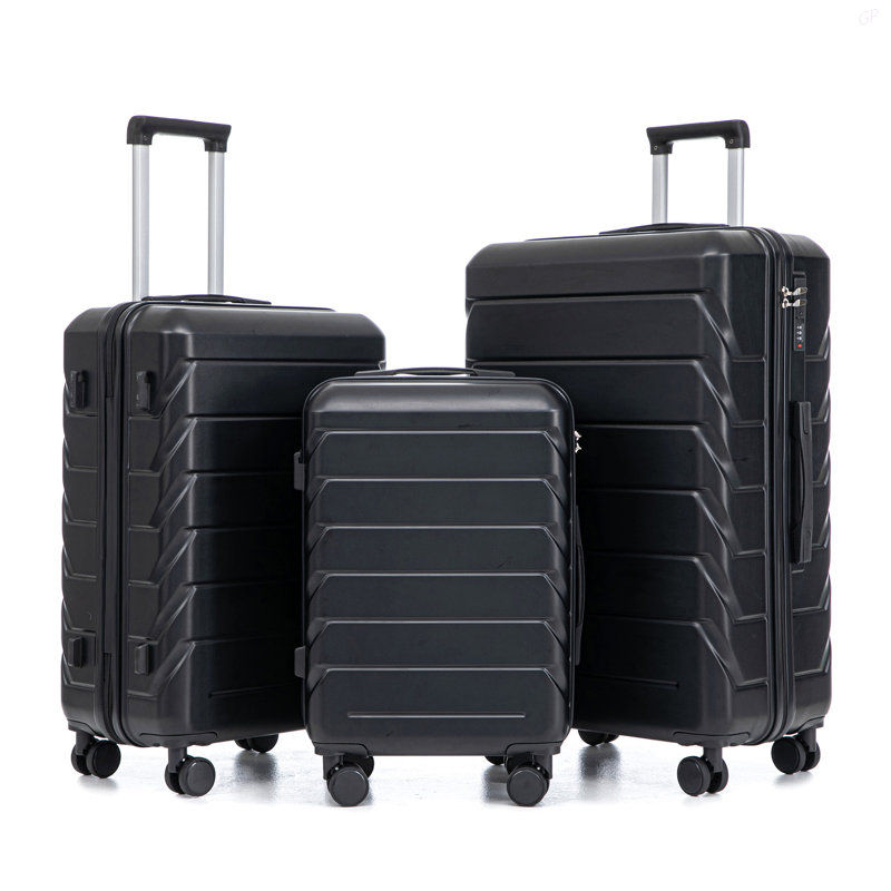 20 po / 24 po / 28 po 3 pièces / ensemble en valise à roulettes ABS, couleur assortie, avec serrure à combinaison (noir)