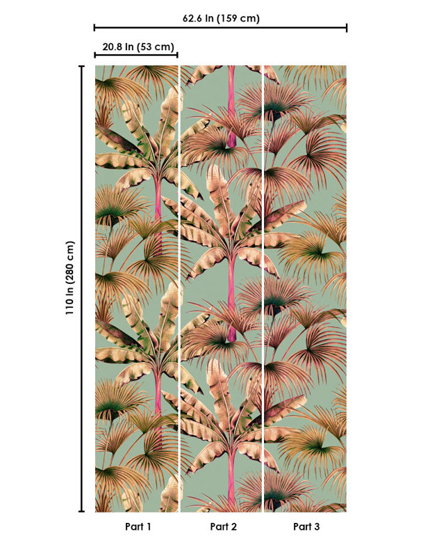 Amonie Floral Wall Mural, Mint/Pink/Brown