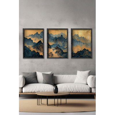 Ensemble de 3 panneaux décoratifs élégants en bois aggloméré, cadre en bois massif, 13,4 x 19,3 x 0,6 pouces | Œuvre d'art 100% MDF avec impression numérique | Parfait pour le salon, la chambre à coucher et le bureau, design élégant et moderne