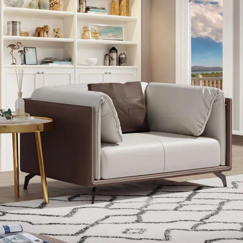 48.43''Wide Upholstered Faux Leather Accent Chair,  Mid-Century Modern Sofa Armchair Couch with 1 Pillow, 1