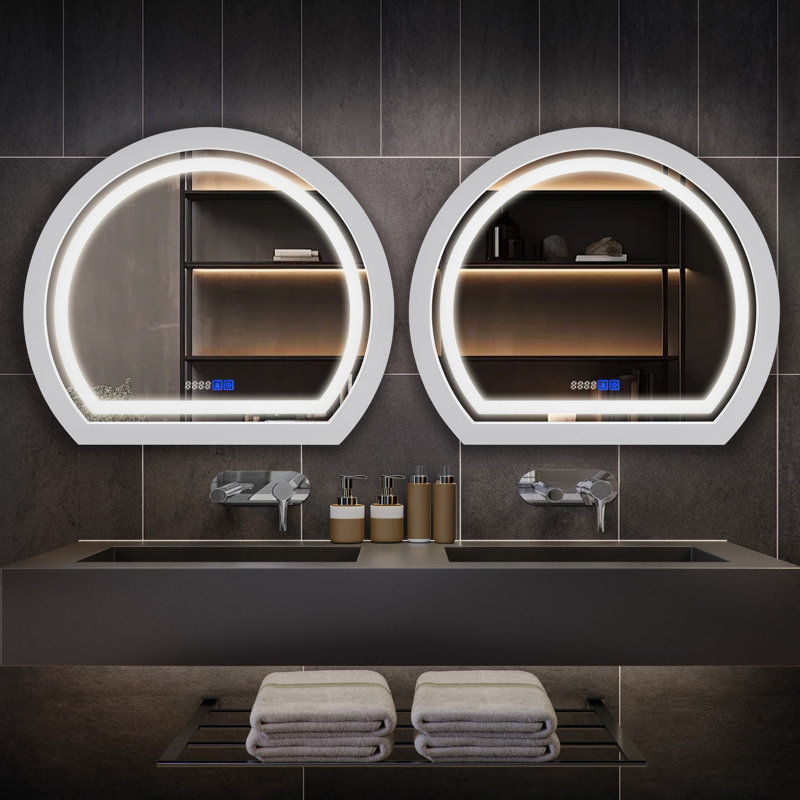 Ensemble de miroirs muraux modernes à DEL (2 pièces) - Conception élégante avec éclairage DEL à intensité variable intégré, commandes tactiles, fonction antibuée et température de couleur réglable. Parfait pour les salles de bain, les chambres