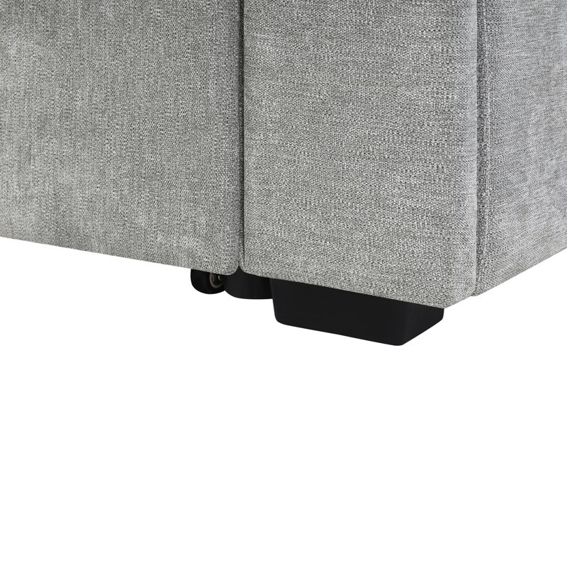 Lit multifonctionnel en forme de L de 83,9 po avec couchettes doubles, table à plateau rabattable, rangement et charge pour accoudoirs, coussins pour un attrait esthétique