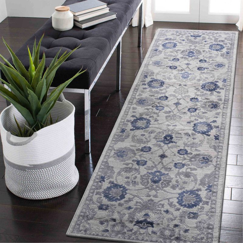 Collection 2X8 Blue/Silver/Oriental Non-Shedding Living Room Bedroom Dining Home Office Stylish And Stain Resistant Area Rug