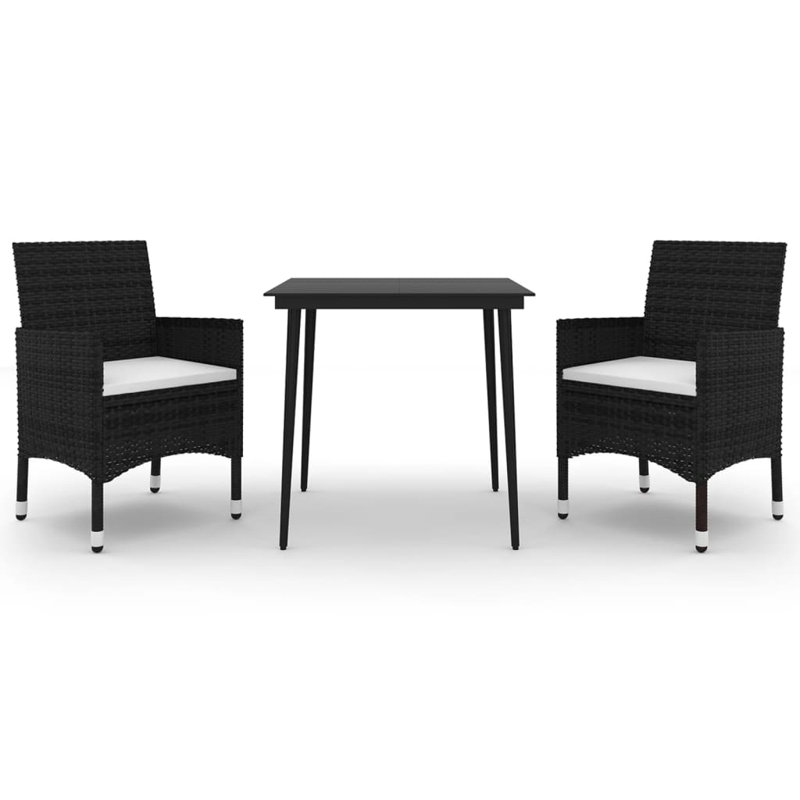 Ensemble de salle à manger de jardin noir avec chaises en rotin PE de taille moyenne durable, Brown