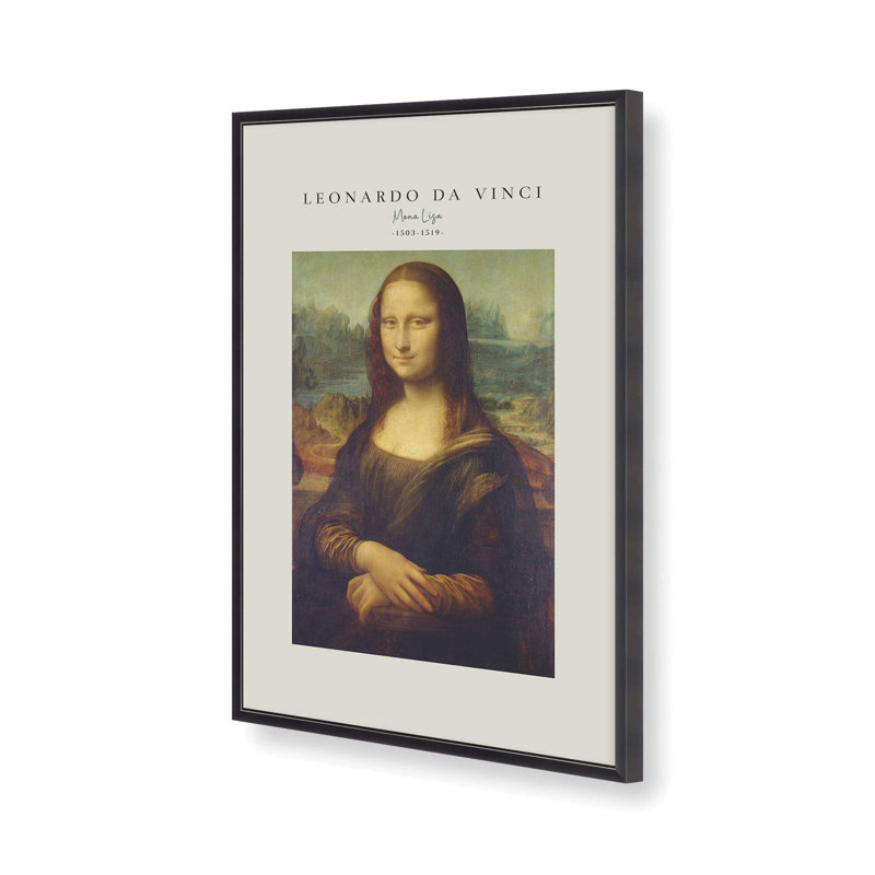 Mona Lisa v2 de Leonardo Da Vinci roulé, H 37,25 po x l 25,25 po x P 1,25 po, Reproduction encadrée sans passe-partout