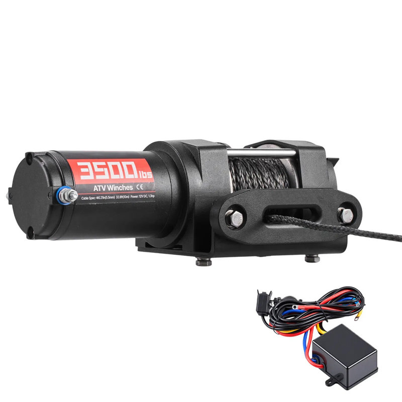Treuil électrique 3500 lbs, treuil atv / utv 12v DC avec corde synthétique Φ0,21 "x 32,8 pi et télécommande câblée, boîtier de support en aluminium imperméable Ip55 pour attelage, noir