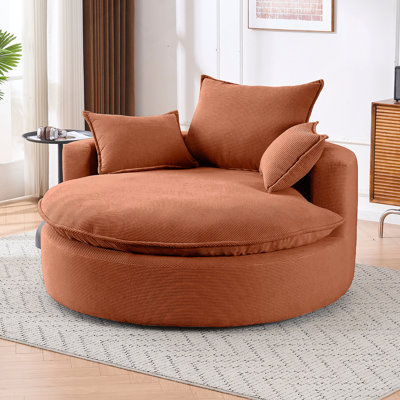 Fauteuil d'appoint pivotant à 360 °, fauteuil demi-tonneau en velours côtelé, fauteuil confortable sans os de 57 pouces pour le salon, la chambre à coucher et un appartement