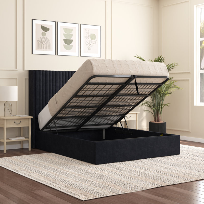 Barkat Upholstered Ottoman Storage Bed, Black, Single (3')