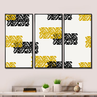 Carrés à pois jaunes et noirs - ensemble d'art moderne sur toile encadrée moderne de 3