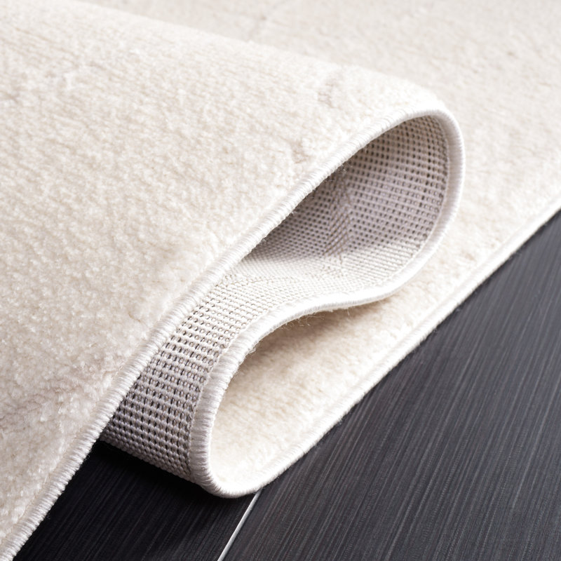 Tapis ivoire / beige en polyester tissé à la machine Bahiya, Carré 6 pi 7 po