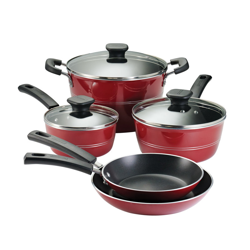 Raspberry 8-Piece Aluminum Nonstick Cookware Set with Glass Lids