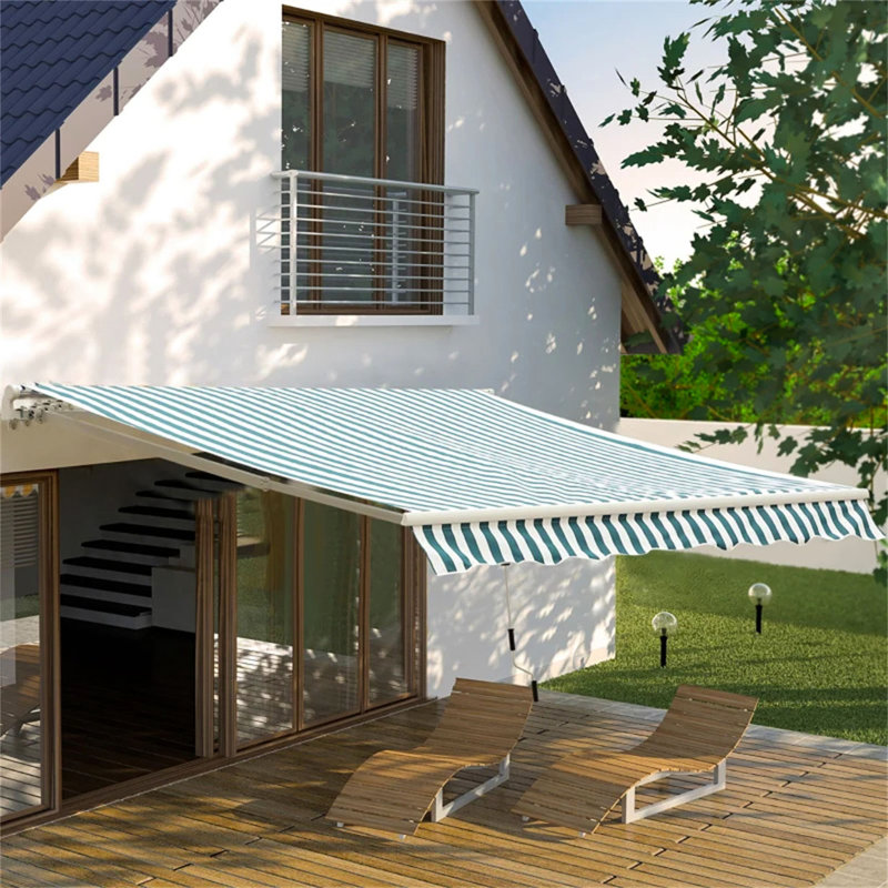 Dakota Fields 395cm W x 300cm D Polyester Green/White Cover Retractable Patio Awning