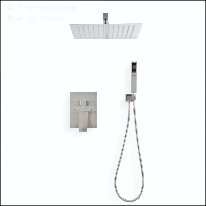 Système de douche de pluie au plafond de 10 pouces avec nickel brossé à main, Nickel brossé